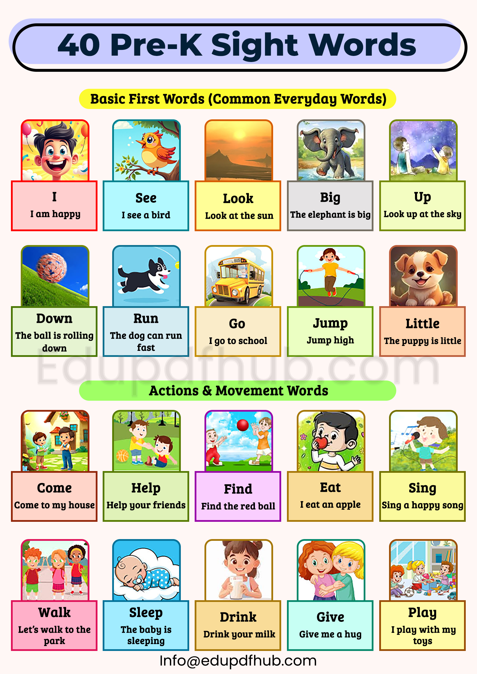 40 Pre-K Sight Words for Kids – Free Printable PDF